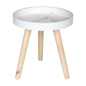 Τραπέζι σαλονιού ξύλινο MDF Φ30Χ33 εκ. λευκό-χρυσό - KESKOR 76899-3