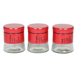 Βάζα αποθήκευσης γυάλινα τεμ. 3 Φ9,5Χ10,5 εκ. 400 ml με μεταλλικό καπάκι κόκκινο - KESKOR 65156