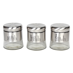 Βάζα αποθήκευσης γυάλινα τεμ. 3 Φ9,5Χ10,5 εκ. 400 ml με INOX καπάκι - KESKOR 65157