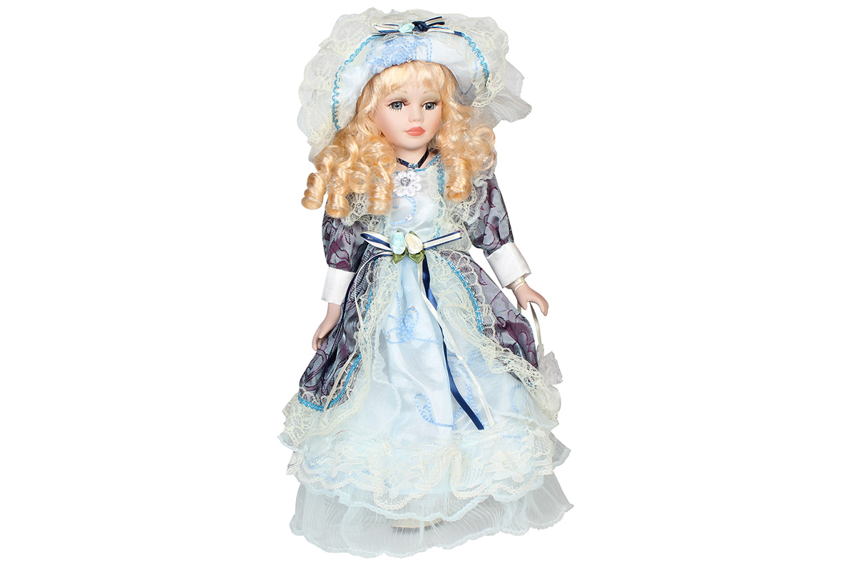 Κούκλα διακοσμητική πορσελάνης 42 εκ. με φόρεμα και καπέλο - KESKOR 26899-12