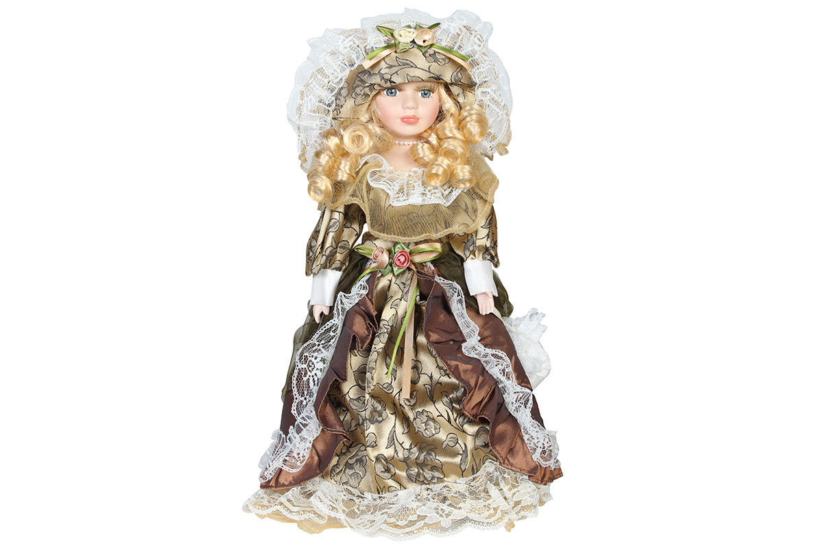 Κούκλα διακοσμητική πορσελάνης 42 εκ. με φόρεμα και καπέλο - KESKOR 26899-19