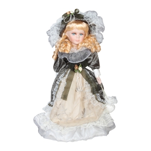 Κούκλα διακοσμητική πορσελάνης 42 εκ. με φόρεμα και καπέλο - KESKOR 26899-21