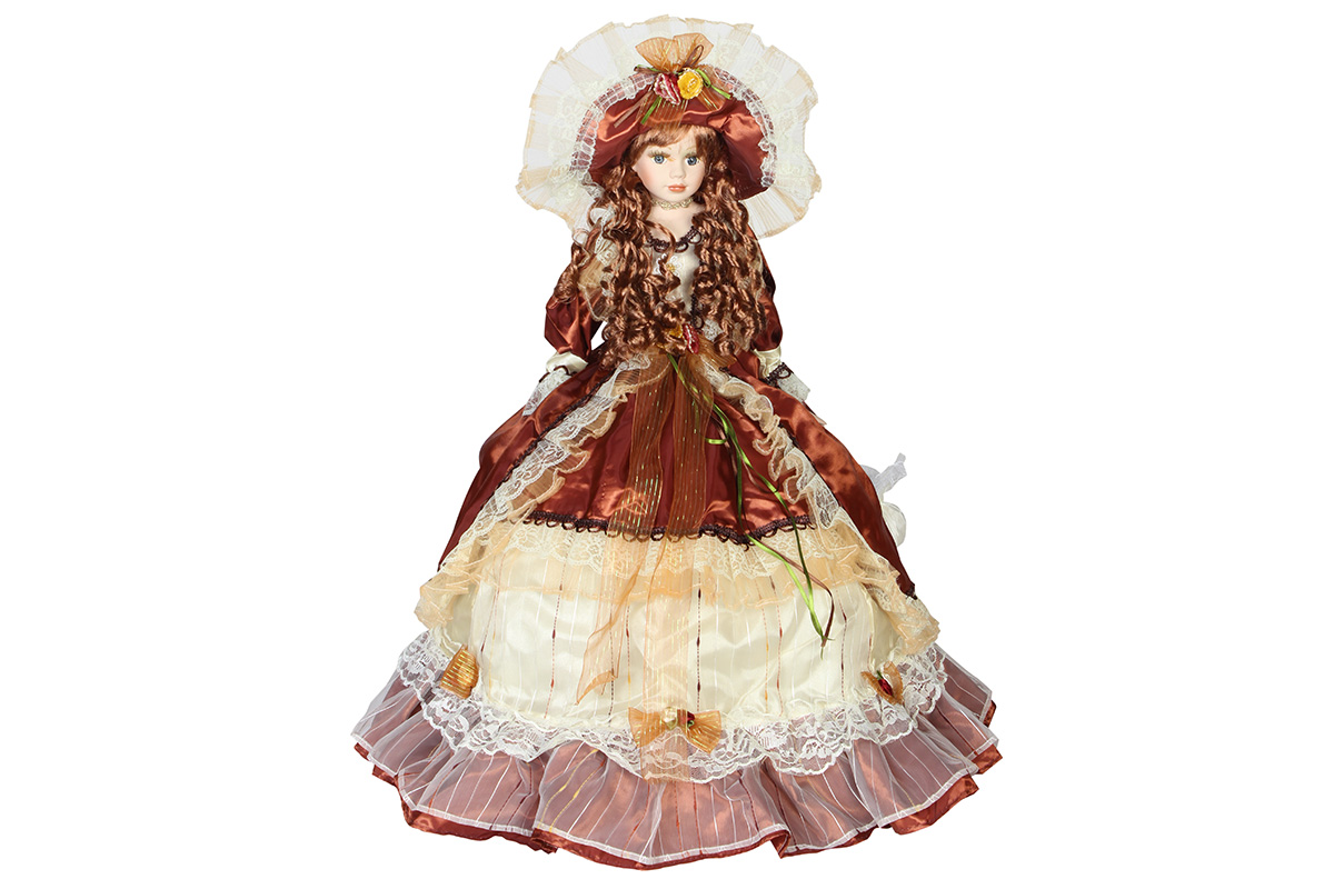 Κούκλα διακοσμητική πορσελάνης 64 εκ. με φόρεμα και καπέλο - KESKOR 22006-7