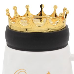 Κούπα κεραμική 430 ml Φ9Χ15 εκ. Queen λευκό χρυσό με πλαστικό καπάκι - KESKOR 79205-1