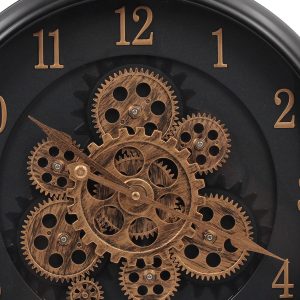 Ρολόι τοίχου πλαστικό Φ40Χ7 εκ. Μαύρο Μπρονζέ με μηχανισμό και κίνηση γραναζιών - KESKOR 16015