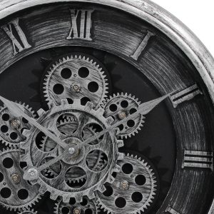 Ρολόι τοίχου πλαστικό Φ40Χ7 εκ. Αντικέ Ασημί με μηχανισμό και κίνηση γραναζιών - KESKOR 16017