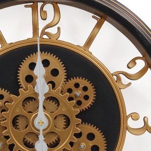 Ρολόι τοίχου πλαστικό Φ45Χ7 εκ. Μαύρο Χρυσό με μηχανισμό και κίνηση γραναζιών - KESKOR 83581