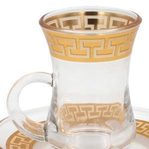 Φλιτζάνια γυάλινα τεμ. 6 85 ml 7Χ5,7Χ7,7 εκ. χρυσά με πιατελάκια - KESKOR 65637
