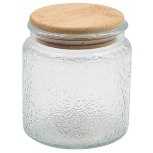 Βάζο αποθήκευσης γυάλινο 500 ml Φ9,5Χ11 εκ. με ξύλινο καπάκι - KESKOR 61371