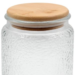 Βάζο αποθήκευσης γυάλινο 700 ml Φ9,5Χ14 εκ. με ξύλινο καπάκι - KESKOR 61372