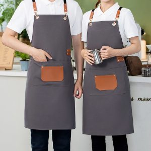 Ποδιά με τσέπη Polyester 64Χ78 εκ. Γκρι με λεπτομέρειες PU - KESKOR 65700-5