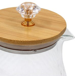 Κανάτα γυάλινη 1600 ml 16Χ12Χ22 εκ. με ανάγλυφο σχέδιο και ξύλινο καπάκι - KESKOR 61388