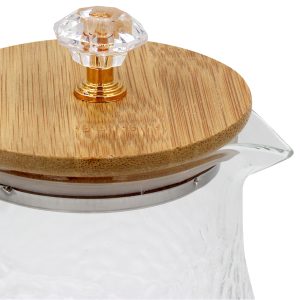 Κανάτα γυάλινη 1600 ml 16Χ12Χ22 εκ. με ανάγλυφο σχέδιο και ξύλινο καπάκι - KESKOR 61389