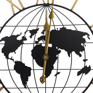 Ρολόι τοίχου μεταλλικό Φ60 εκ. World μαύρο χρυσό - KESKOR 95591