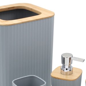 Σετ μπάνιου πλαστικό 6 τεμ Γκρι με bamboo - KESKOR 42665-1