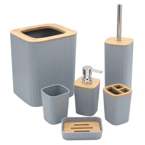 Σετ μπάνιου πλαστικό 6 τεμ Γκρι με bamboo - KESKOR 42665-1