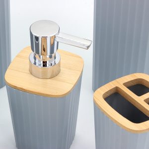 Σετ μπάνιου πλαστικό 6 τεμ Γκρι με bamboo - KESKOR 42665-1