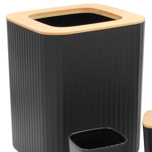 Σετ μπάνιου πλαστικό 6 τεμ Μαύρο με bamboo - KESKOR 42665-2