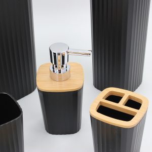 Σετ μπάνιου πλαστικό 6 τεμ Μαύρο με bamboo - KESKOR 42665-2