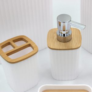 Σετ μπάνιου πλαστικό 6 τεμ Λευκό με bamboo - KESKOR 42665-3