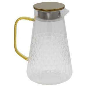 Κανάτα γυάλινη 1500 ml 16Χ12,5Χ21,5 εκ. Διάφανη με ΙΝΟΧ Χρυσό καπάκι - KESKOR 54373