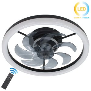 Ανεμιστήρας οροφής με 7 πτερύγια Φ48Χ12 εκ. 65 Watt με φωτισμό LED και controller Μαύρο - KESKOR 536601