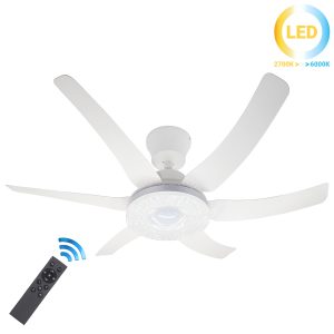 Ανεμιστήρας οροφής με 6 πτερύγια Φ96Χ30 εκ. 60 Watt με φωτισμό LED και controller Λευκό - KESKOR 653372