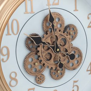 Ρολόι τοίχου πλαστικό Φ45Χ7 εκ. Ροζ Χρυσό με μηχανισμό και κίνηση γραναζιών - KESKOR 87522