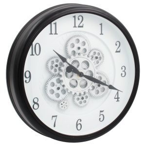 Ρολόι τοίχου πλαστικό Φ40Χ7 εκ. Μαύρο Λευκό με μηχανισμό και κίνηση γραναζιών - KESKOR 87525