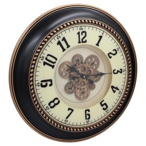 Ρολόι τοίχου πλαστικό Φ60Χ7,5 εκ. Μαύρο Μπρονζέ με μηχανισμό και κίνηση γραναζιών - KESKOR 87527