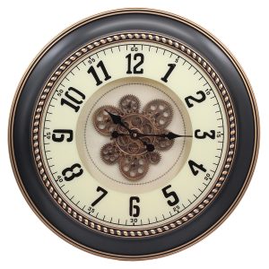 Ρολόι τοίχου πλαστικό Φ60Χ7,5 εκ. Μαύρο Μπρονζέ με μηχανισμό και κίνηση γραναζιών - KESKOR 87527