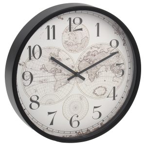 Ρολόι τοίχου πλαστικό Φ30Χ4,5 εκ. Μαύρο σχέδιο Χάρτης - KESKOR 87530